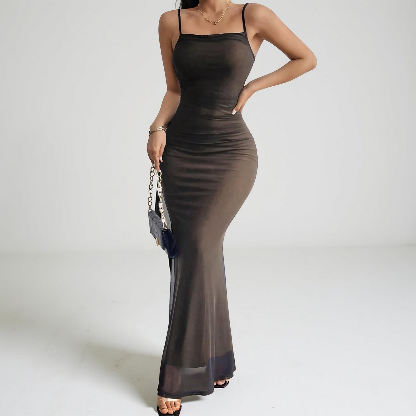 Sheer Mesh Bodycon Maxi Dress